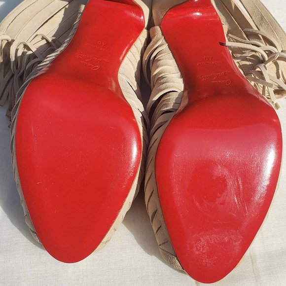 Christian Louboutin Open Toe Beige Suede Boots Size 40 EU/ 10 US - Picture 6 of 16